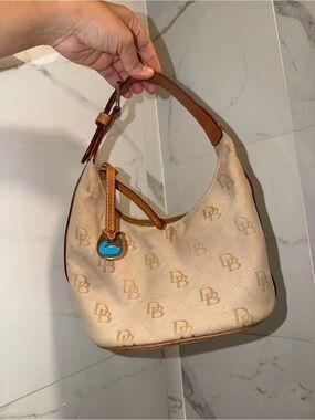 Dooney & Bourke Cream Monogram Shoulder Bag with Tan Trim